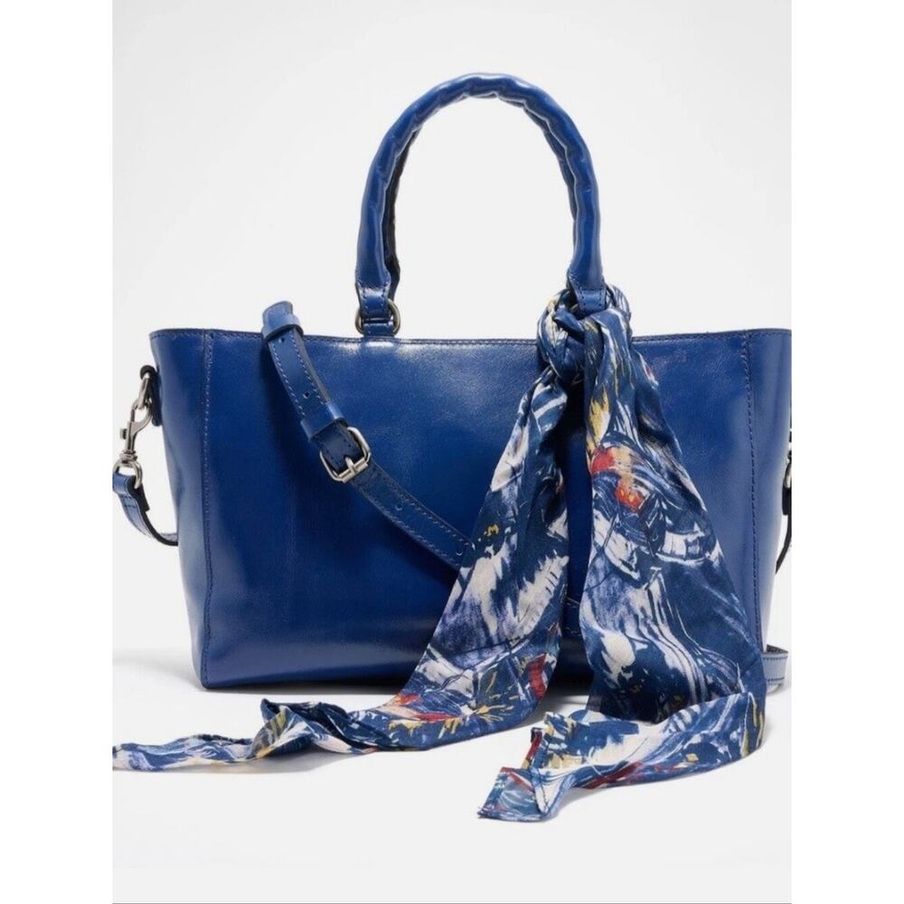 Patricia Nash Aileen Leather Top Handle Satchel Navy Peony With Scarf - Picture 9 of 9